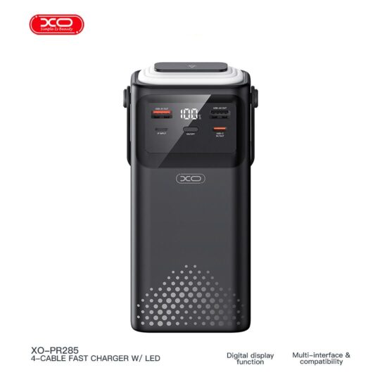XO - PR285 Power Bank 30000mAh 22.5W Built In 4 Cable + LED Lighting