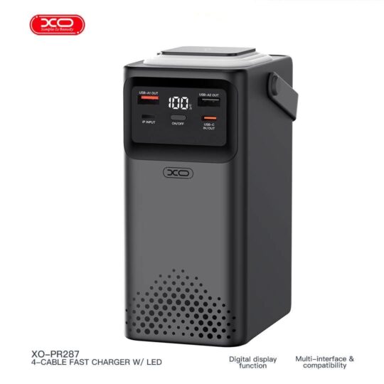 XO - PR287 Power Bank 80000mAh 22.5W Built In 4 Cable + LED Lighting