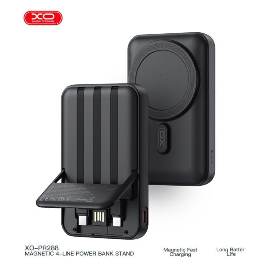 XO - PR288 Power Bank 10000mAh 15W Built In 3 Cable + Wireless Charge