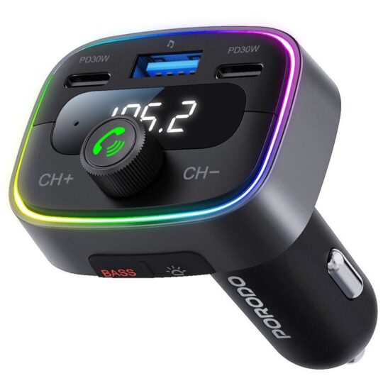 Porodo - Smart Car Charge FM Transmitter Car Battery Voltage Display